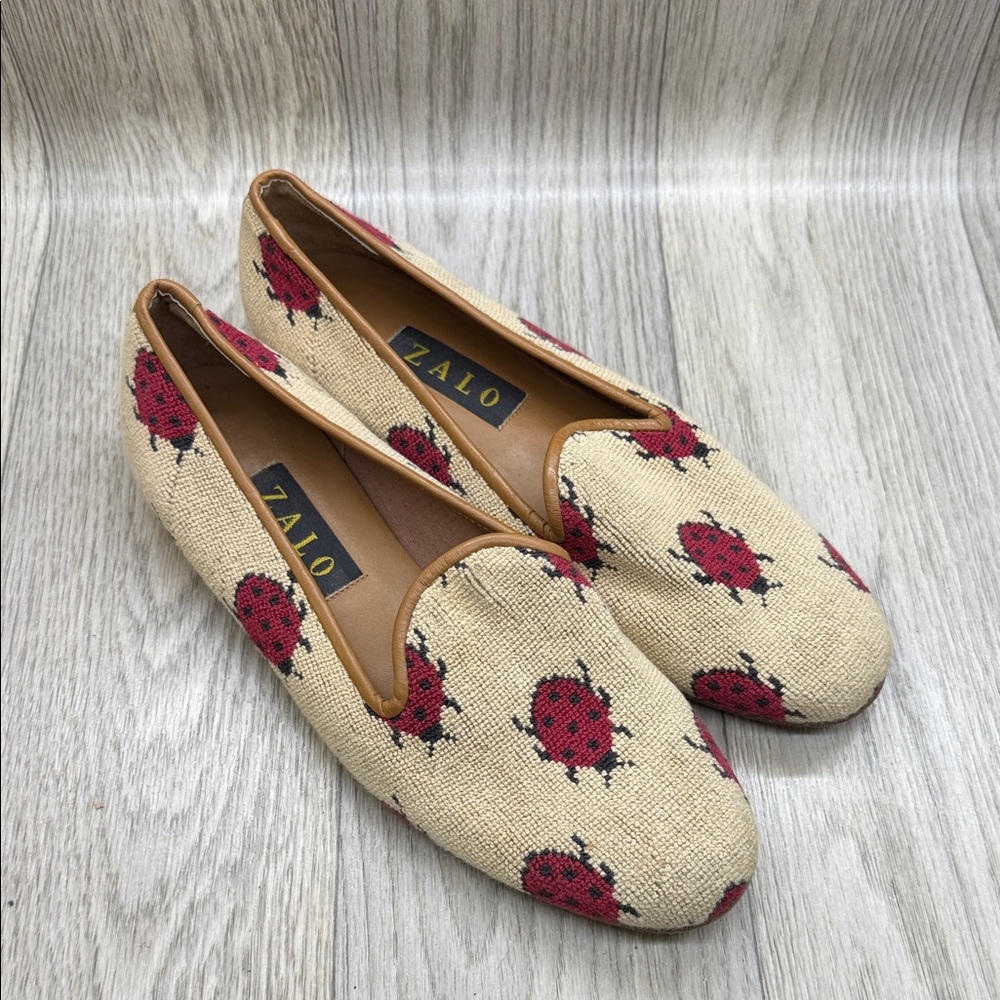 Zalo Women's Cream Loafers with Red Ladybug Design